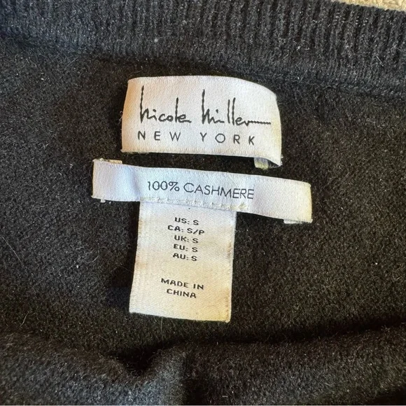 Women's Nicole Miller Cashmere Wide Neck Dolman Batwing Sweater, Black, Size M - Picture 6 of 9